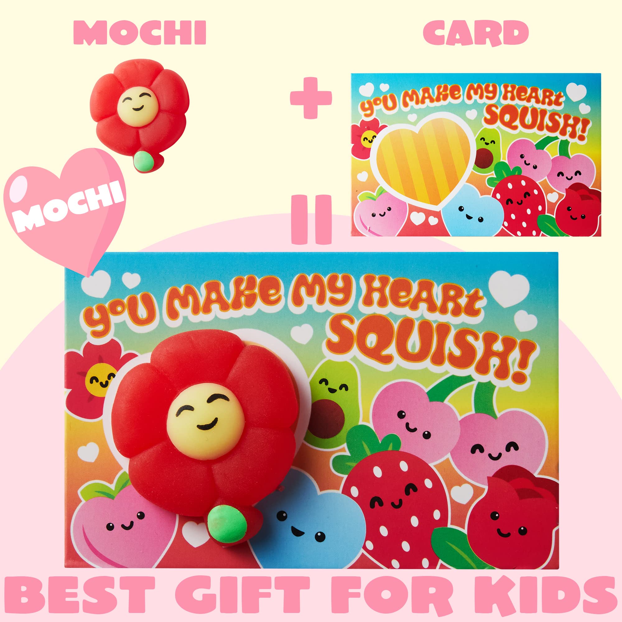 JOYIN 28 Packs Gift Cards with Mochi Squishy Toys, Kawaii Squeeze Stress Relief Fidget Toy for Kids Party Favor Classroom Exchange Prizes