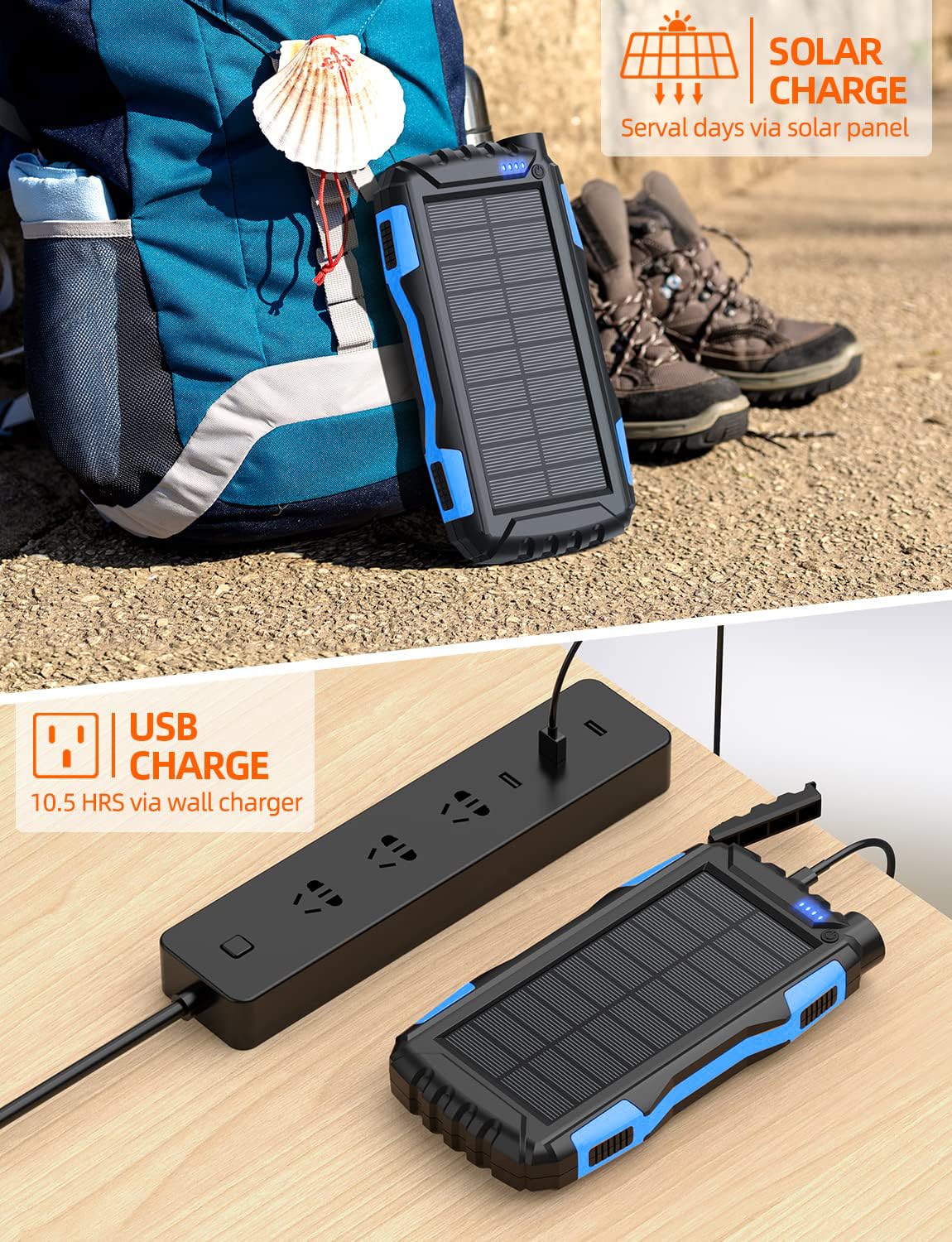Solar Charger, Power Bank, 42800mAh Portable Charger Power Bank External Battery Pack 5V3.1A Qc 3.0 Fast Charger Built-in Super Bright Flashlight (Black)