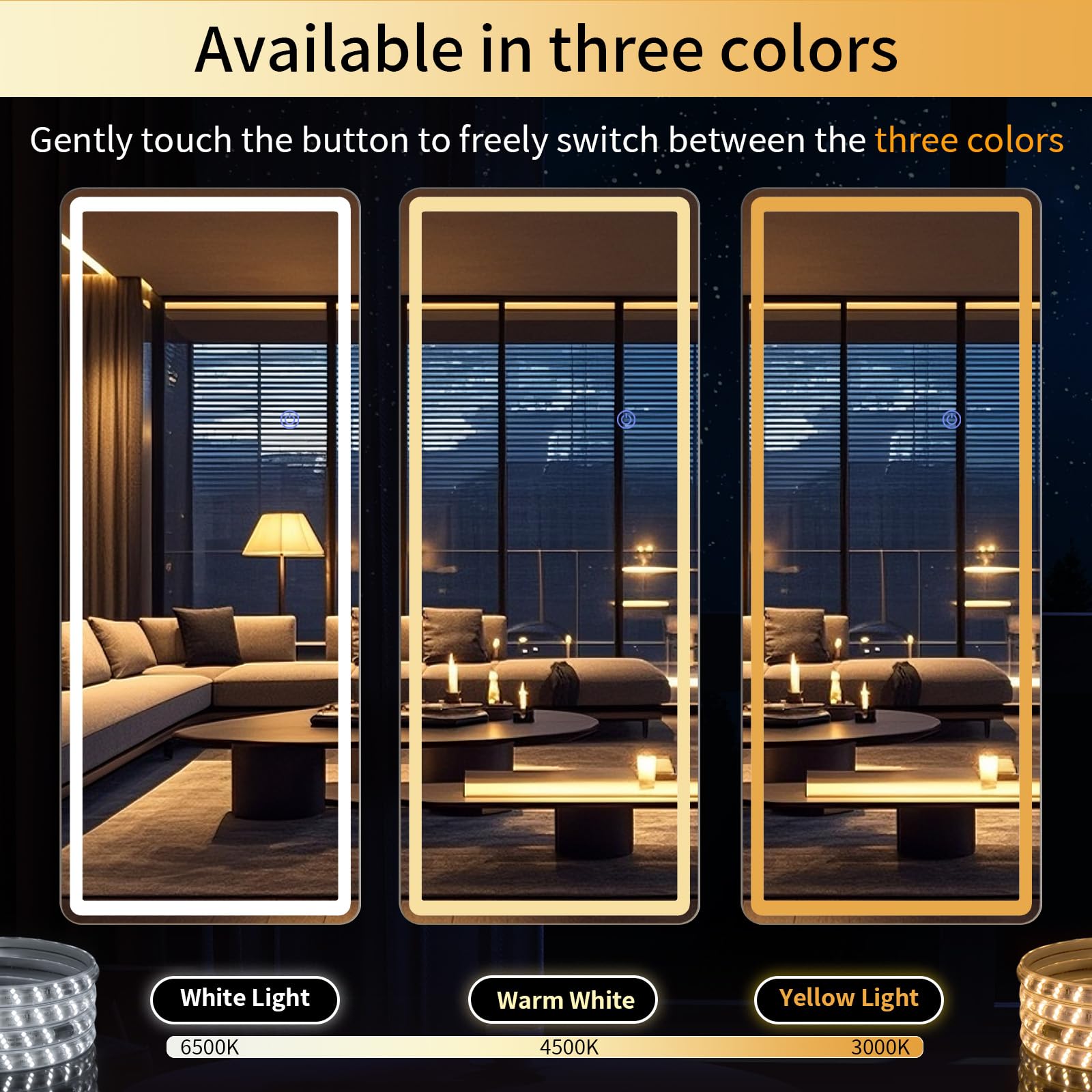 Riskioir 56"x21" LED Full Length Mirror – Standing Floor Mirror with Dimmable Lights 3 Color Modes – Adjustable Brightness, Wall-Mount or Lean for Barber, Fitness Center, Dressing Room, Vanity: 56"L x 21"W