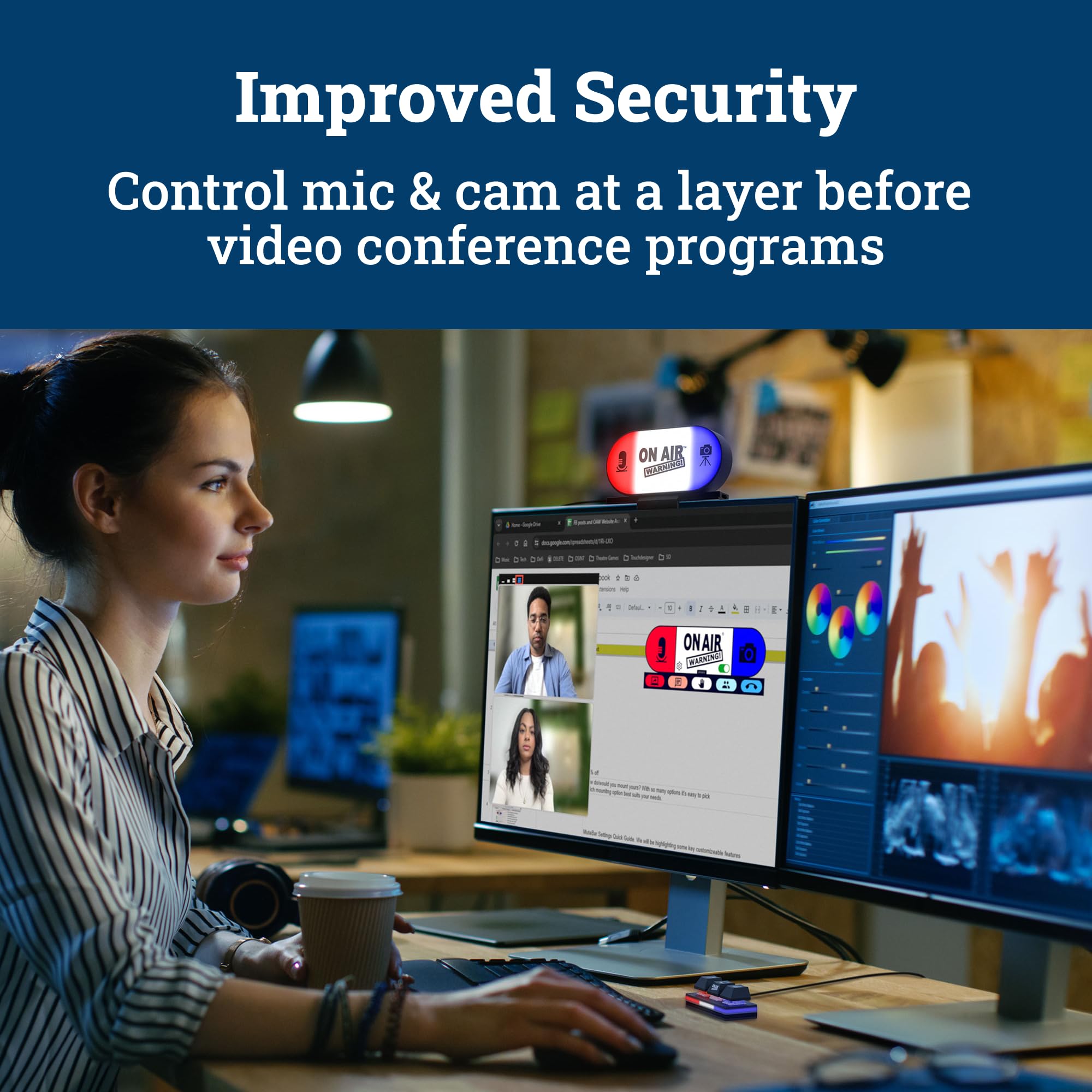 On Air Warning! Mute Button USB Microphone, Cam Control Buttons, One-Touch, Mute Button with LED Indicator, PC Mic Mute Switch, Free Software Download for Online Calls/Class/Recording Video