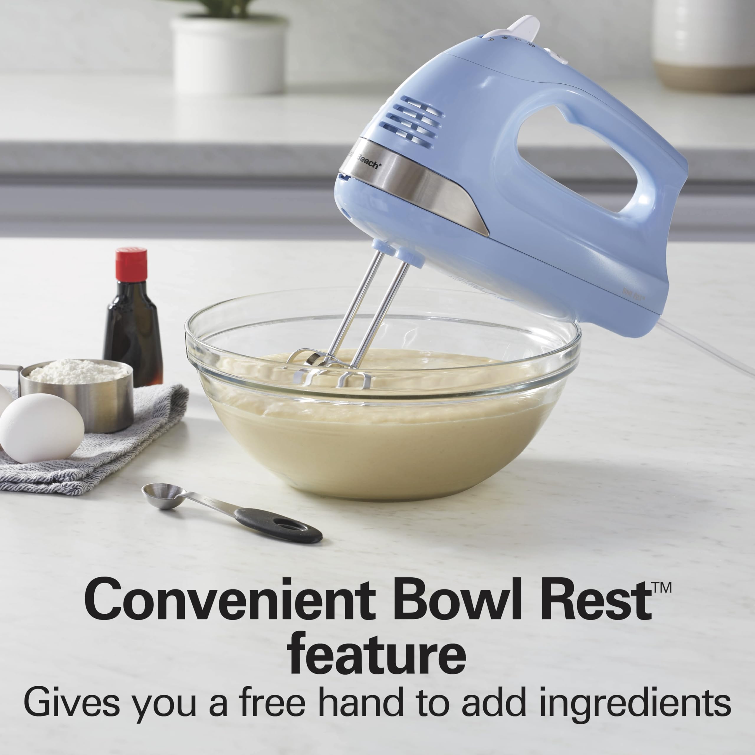 Hamilton Beach 6-Speed Electric Hand Mixer with Whisk, Dough Hooks and Easy Clean Beaters, Powerful 275 Watt Motor, Snap-On Storage Case,