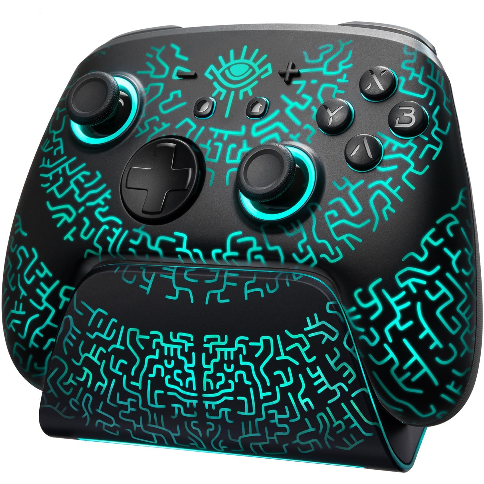 FUNLAB RGB Switch Pro Controller Wireless Compatible with Nintendo/OLED, Hall Effect Switch Controller with Charging Dock, Luminex Bluetooth Control Gamepad with 7 LED Colors/Turbo/App link