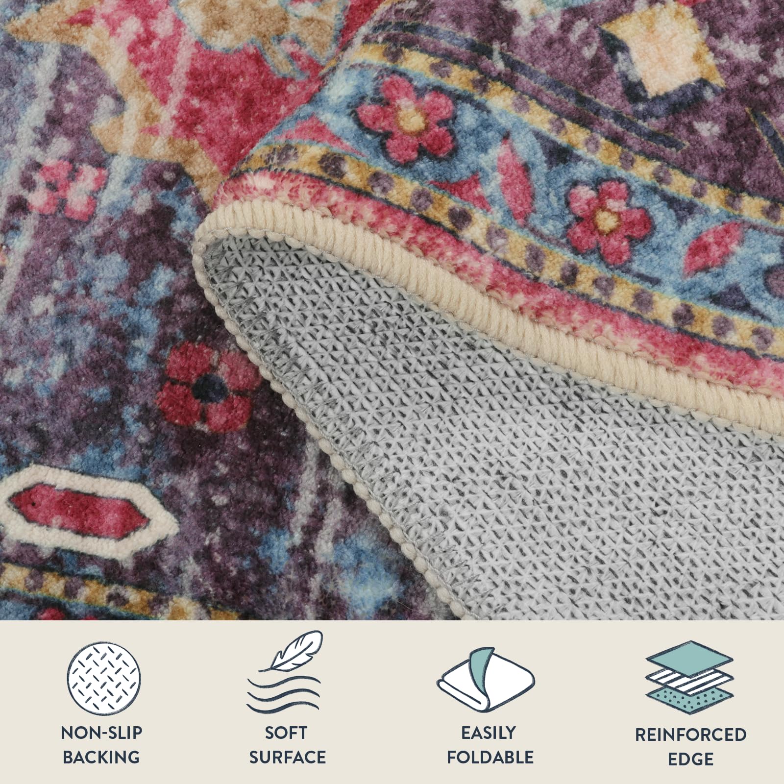 Lahome Washable Rugs 8x10 Pink Rugs for Bedroom Girls, Boho Tribal Nursery Living Room Area Rug, Vintage Large Soft Non Slip Indoor Carpet for Dorm Classroom Kids Room (8x10ft,Pink)