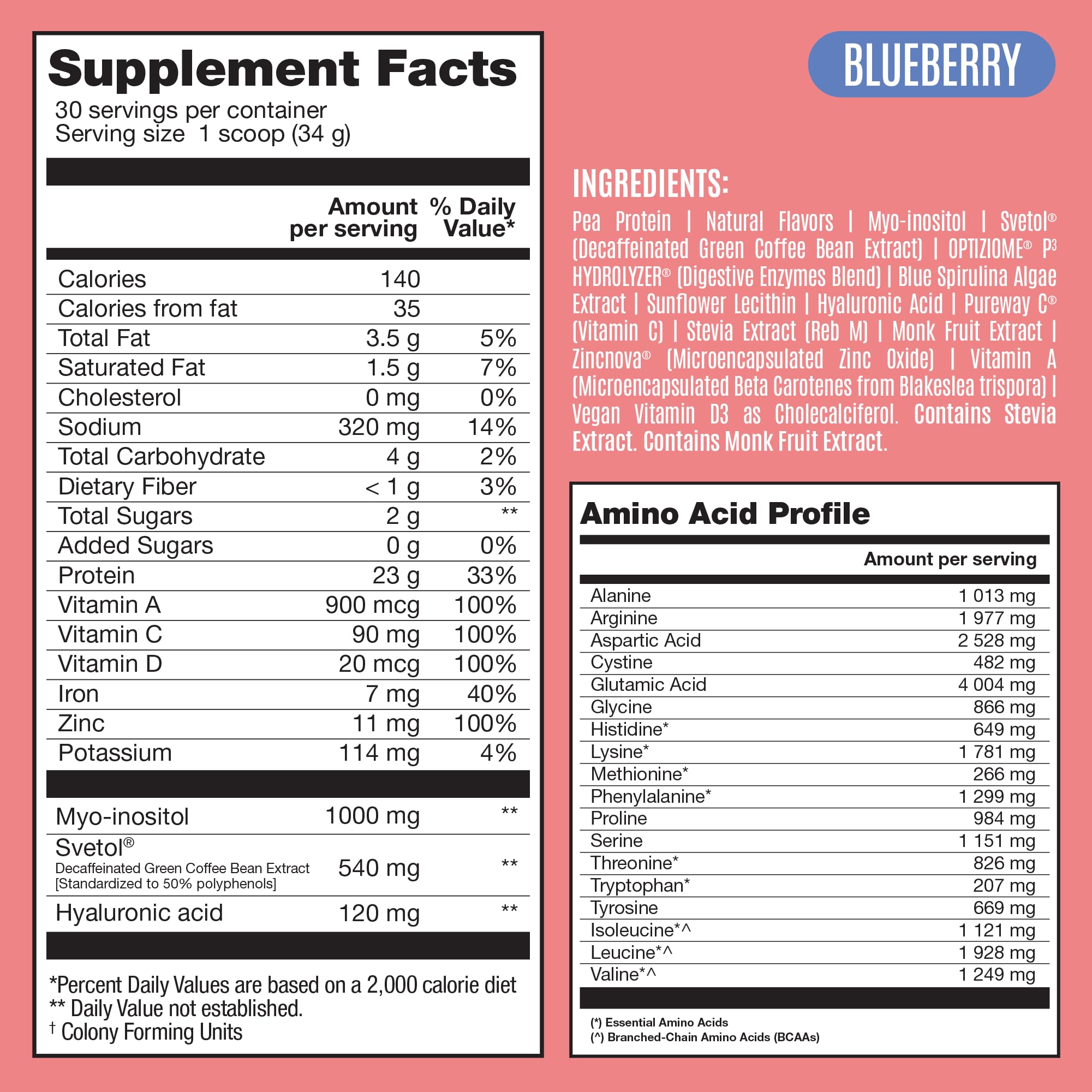 BIRDMAN Fitmingo Vegan Protein Powder with Inositol, Collagen Boosters, Hyaluronic Acid and Vitamins | Low Carb, Dairy Free, Lactose Free, Low Calorie, 23g Plant Based Blueberry Protein Powder