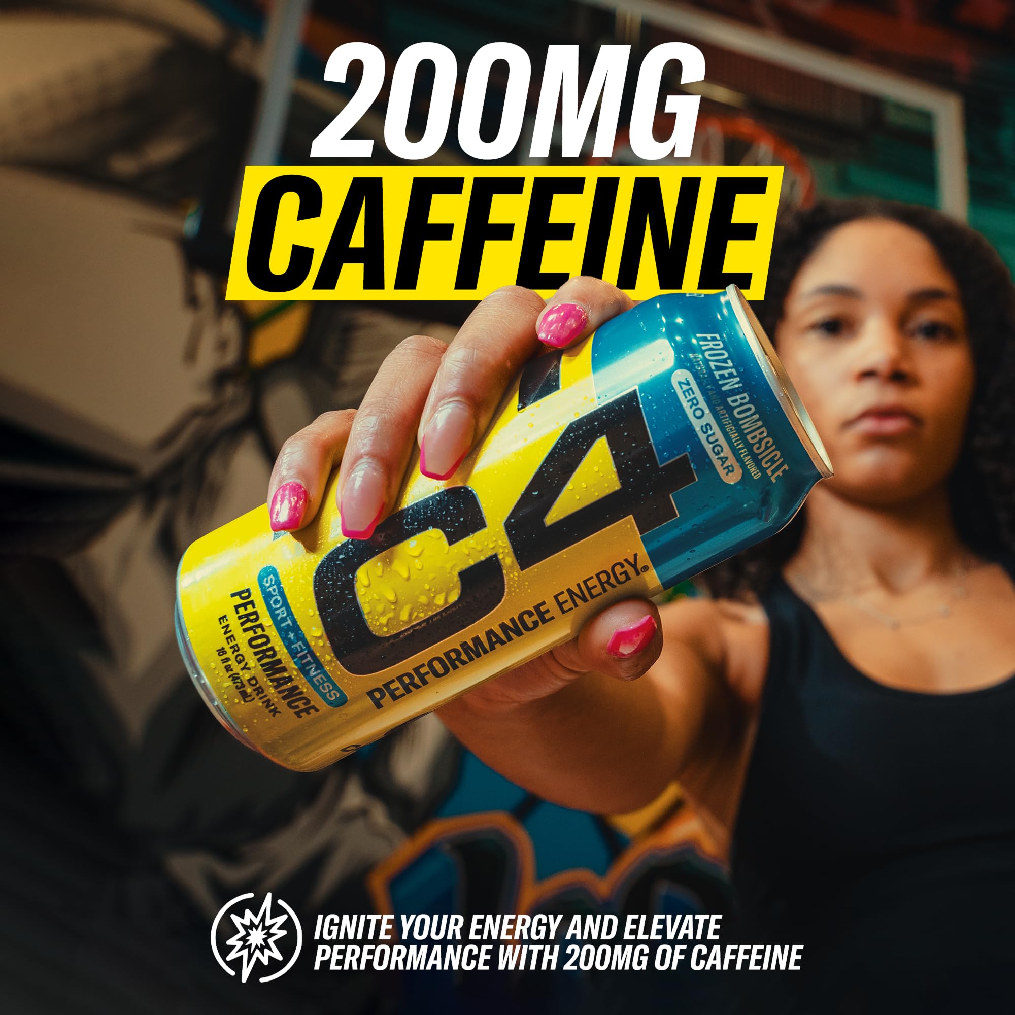 Cellucor C4 Performance Energy Drink | JOLLY RANCHER Watermelon | Zero Sugar Carbonated Preworkout Energy | 200mg Caffeine with Beta Alanine | 16 Fl Oz (12 Pack)