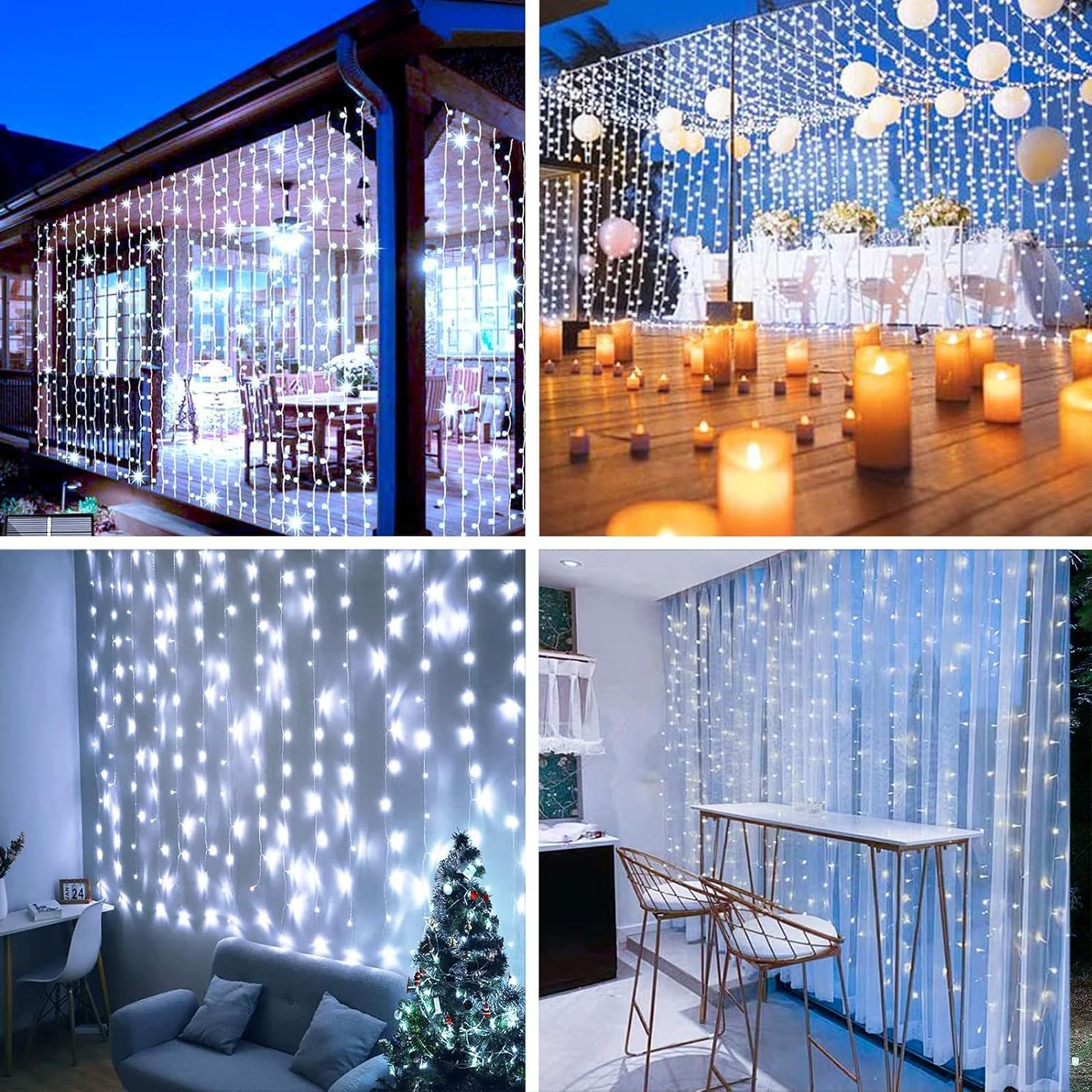 XINXIANLIAN 300LED Solar Curtain Lights Outdoor Indoor 8 Modes Solar Fairy Curtain String Lights Waterproof Twinkle Lights for Home Garden Patio Gazebo(): Cold White