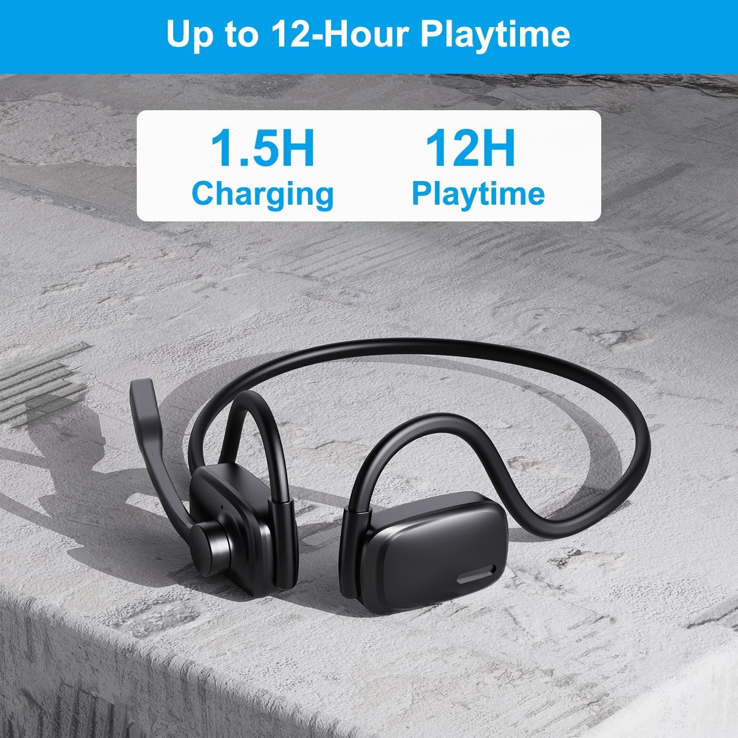 Bluetooth Headphones, LK12 Bluetooth Wireless Headphones with Noise Cancelling Mic, 15.4mm Diaphragm Driver, Open Ear Headset for Meeting Running Cycling (Pink-Louder Volume for Indoor Outdoor): Black