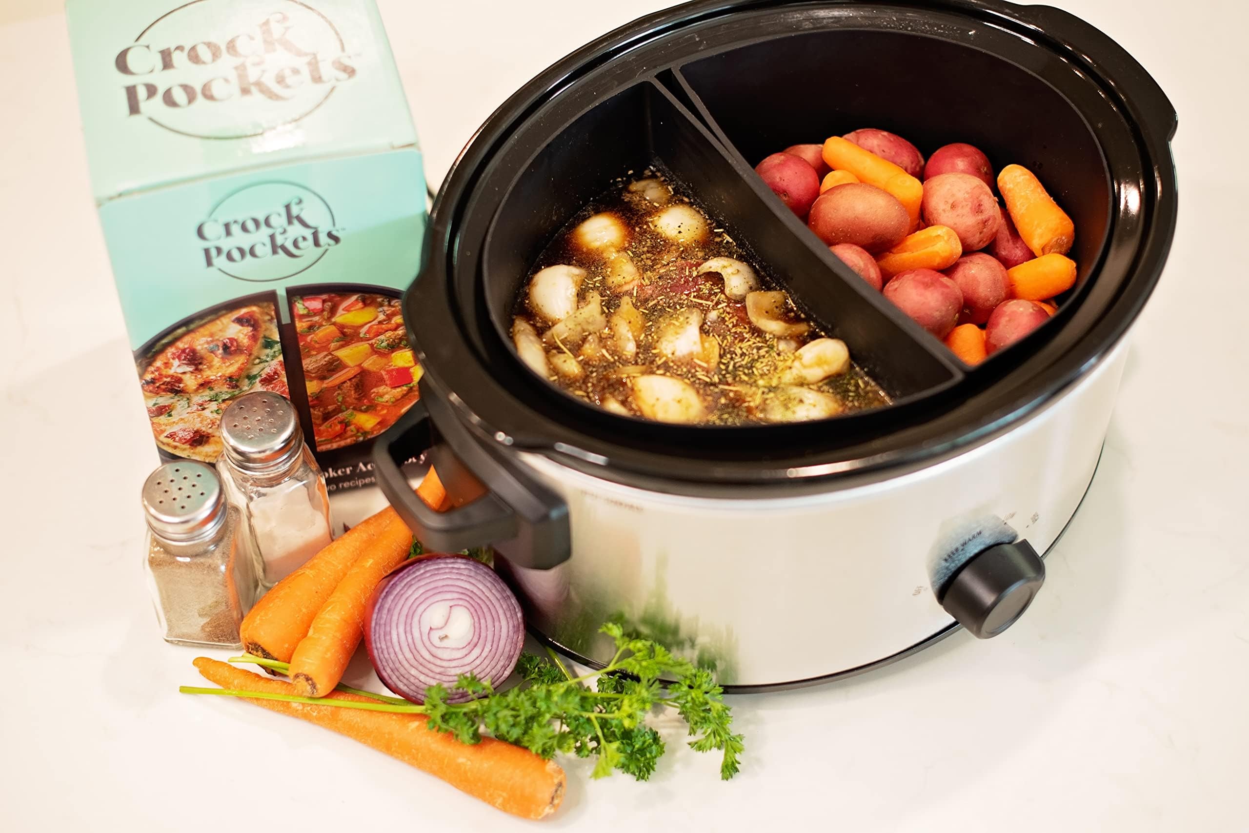 CrockPockets® Reusable Silicone Slow Cooker Dividers – 6Qt Divider Set (2-Pack), Non-Stick, Leak-Resistant, BPA-Free, Dishwasher Safe + Free Digital Cookbook!