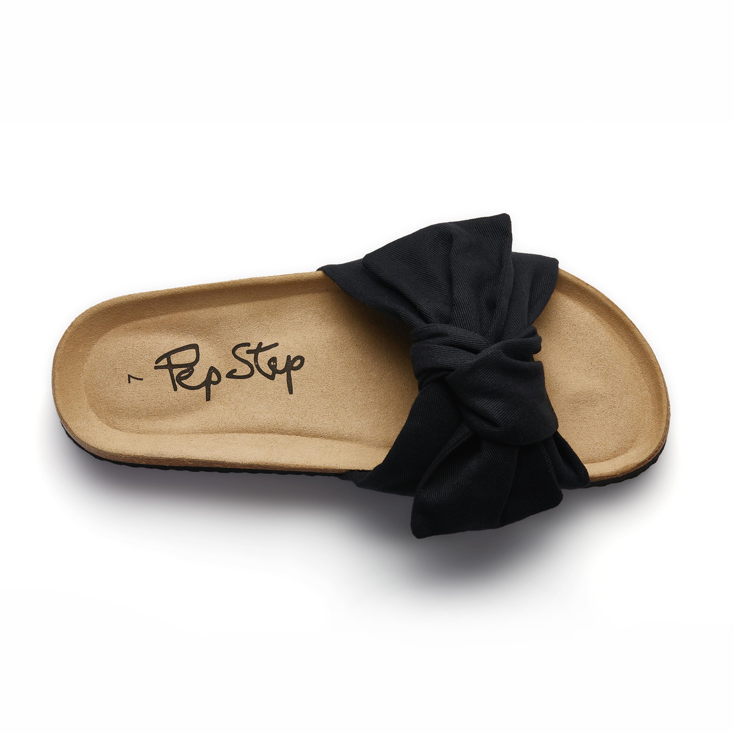 PepStep Slide Sandals for Women or Ladies Dressy Summer Casual, Cute Bow Tie Knot On Top Strap, Comfy Slip On Cork Foot Bed