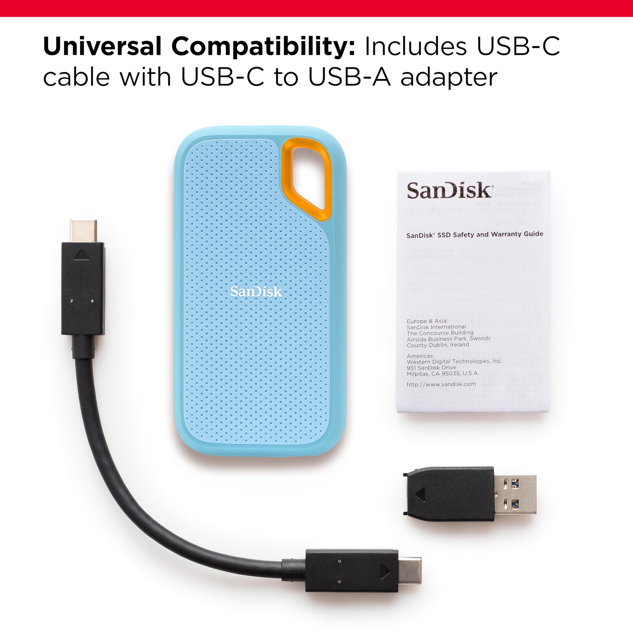 SanDisk 2TB Extreme Portable SSD - Up to 1050MB/s, USB-C, USB 3.2 Gen 2, IP65 Water and Dust Resistance, Updated Firmware - External Solid State Drive - SDSSDE61-2T00-G25: Sky Blue 2TB