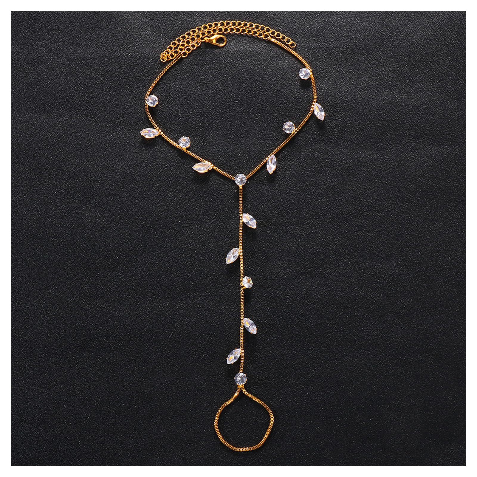 Riymusry Summer Barefoot Sandals Foot Chain Jewelry Anklet Bracelet Crystal Toe Ring Anklets Bridal Rhinestone Foot Chain Jewelry for Women: Gold