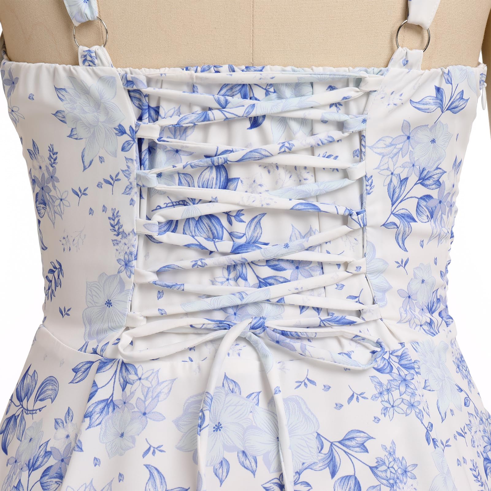 Women's Floral Corset Dress Formal Cocktail Dresses Going Out Casual Sundress Split Thigh Spaghetti Strap Vintage Dress: Large Blue