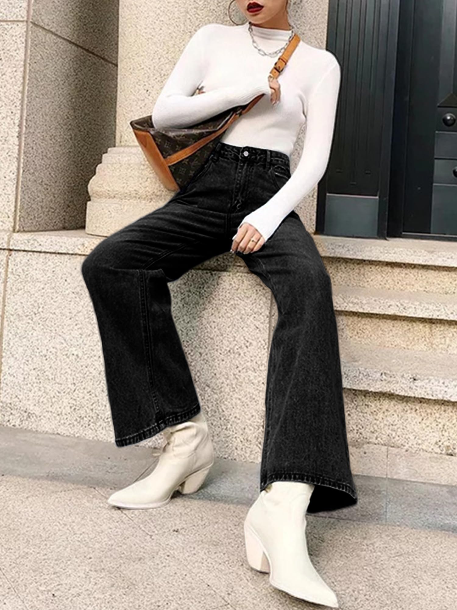 HDLTE Women Wide Leg Jeans High Waist Baggy Jeans for Women Loose Boyfriends Jeans Denim Pants Y2K 90s