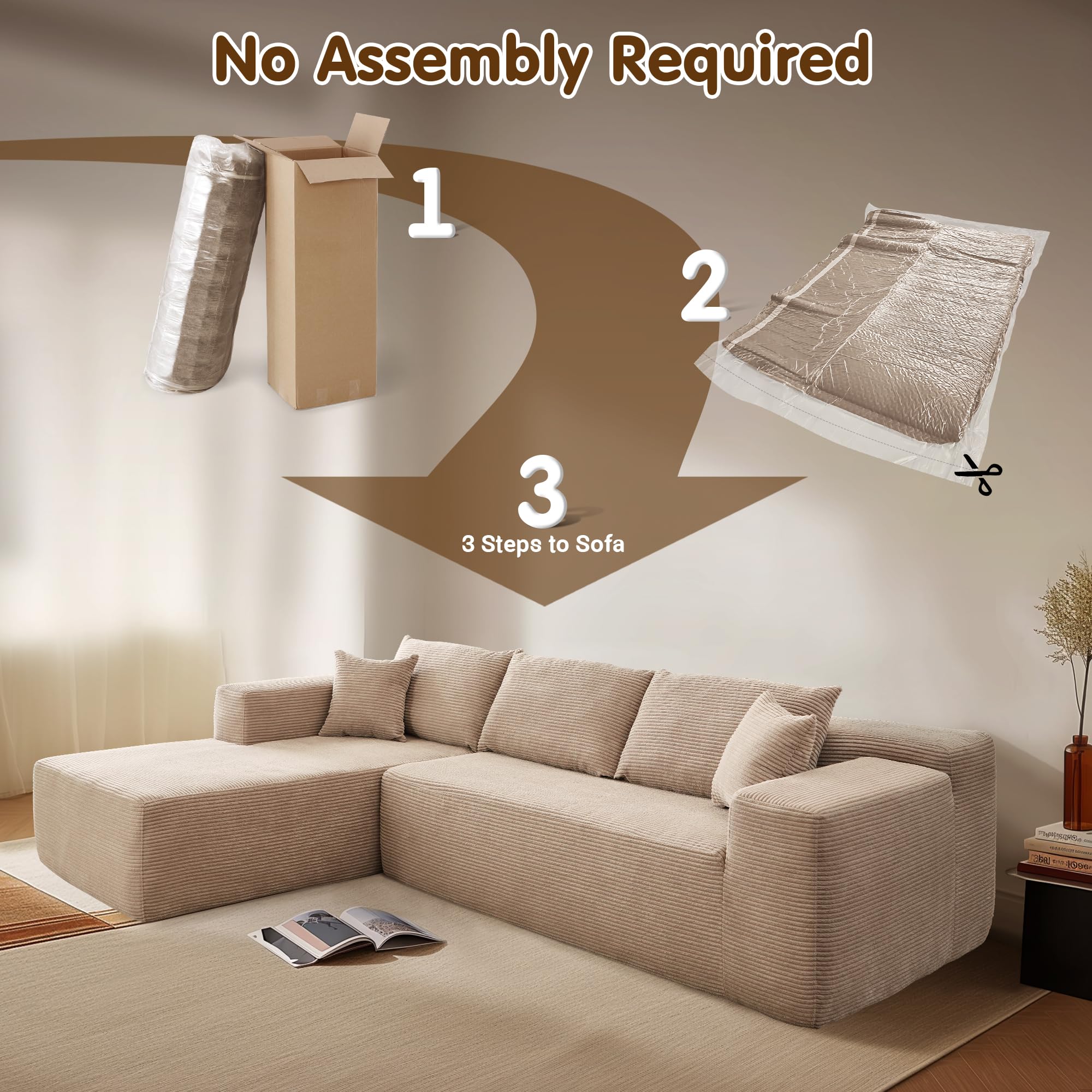 ovios 104" Cloud Sectional Couch with L-Shape Chaise,Modern Modular Sofa with Deep Seat, Upholstered Couches for Living Room Bedroom,No Assembly Required, Green (Cloud Velvet)