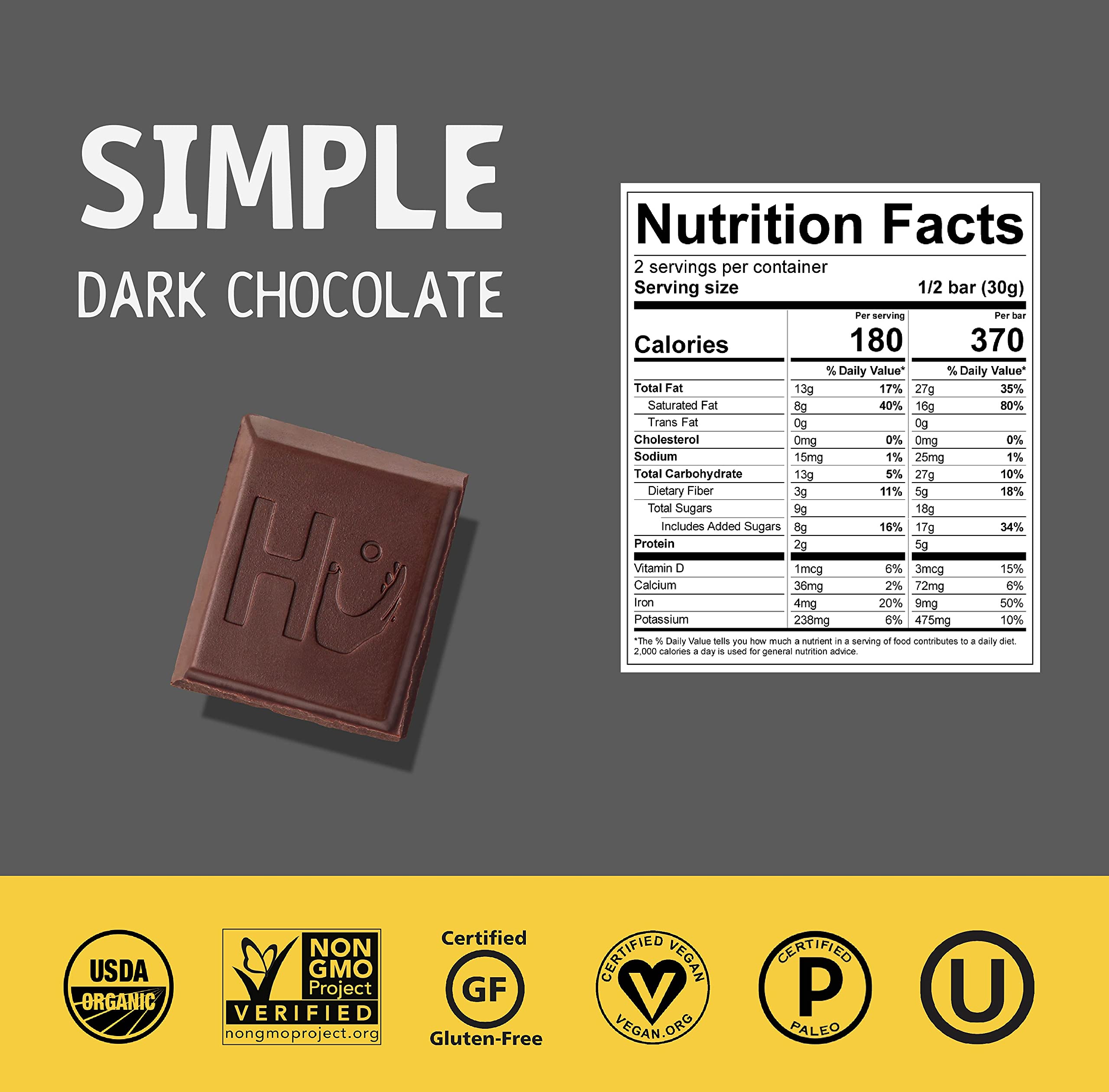 Hu Chocolate Bars | 8 Pack VARIETY SAMPLER PACK | Natural Organic Vegan, Gluten Free, Paleo, Non GMO, Fair Trade Dark Chocolate | 2.1oz Each