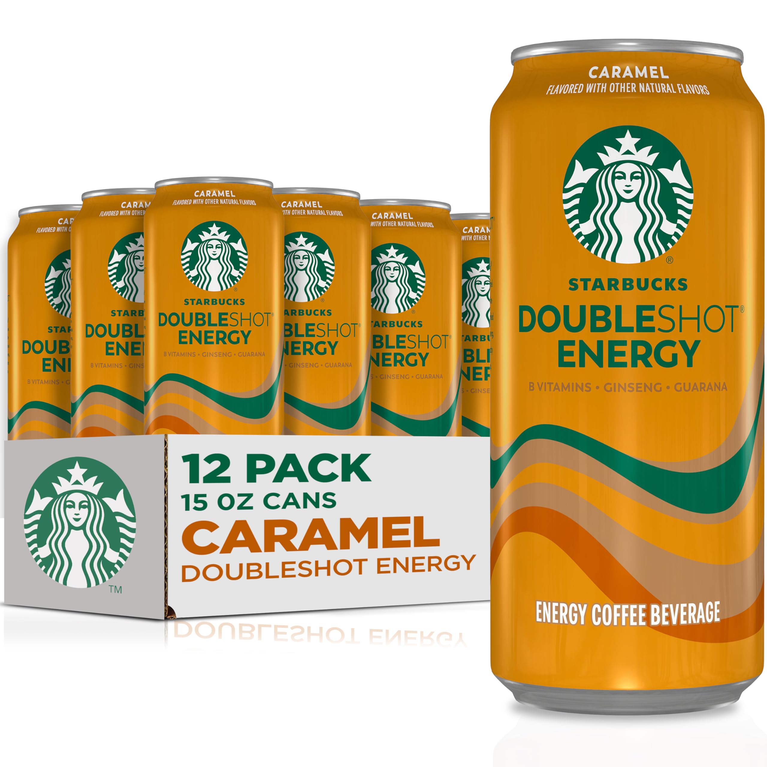 Starbucks Doubleshot Energy Drink Coffee Beverage, White Chocolate, Iced Coffee, 15 fl oz Cans (Packaging May Vary) (Pack of 12): Caramel 15 Fl Oz (Pack of 12)