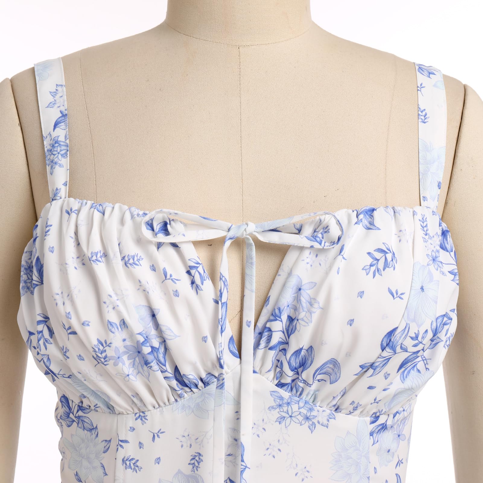 Women's Floral Corset Dress Formal Cocktail Dresses Going Out Casual Sundress Split Thigh Spaghetti Strap Vintage Dress: Large Blue