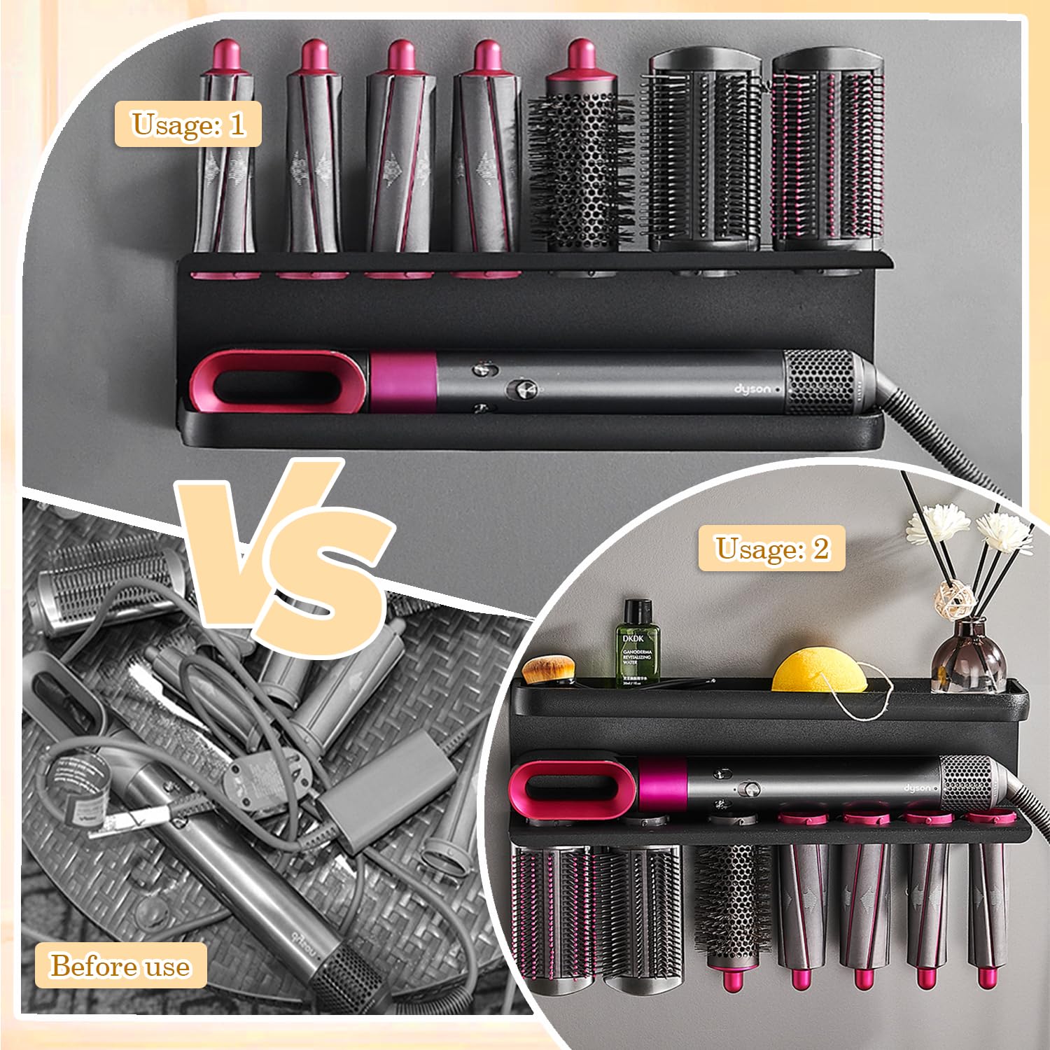 Yimerlen Airwrap Storage Holder Compatible with Dyson Airwrap Curling Iron Wall Mounted Storage Rack Holder for Home Organizer (with Comb)