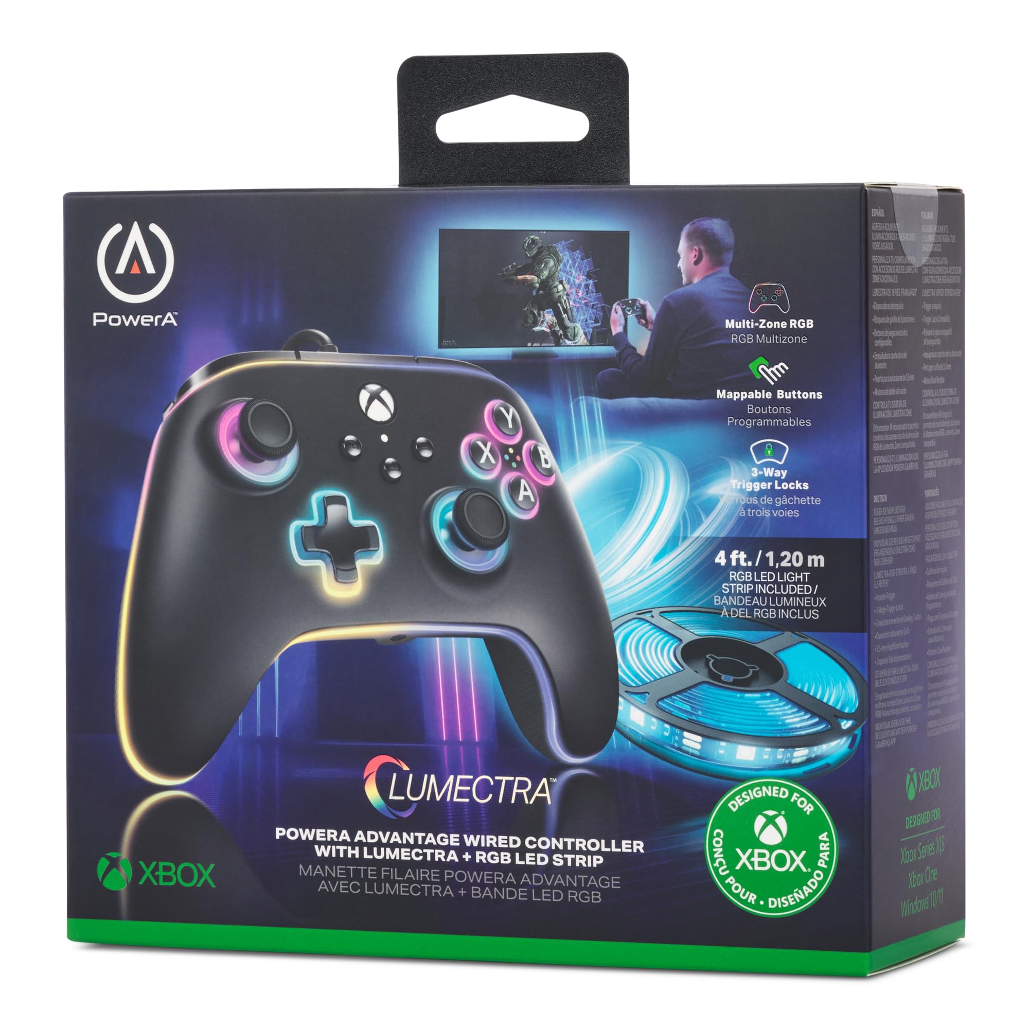 PowerA Advantage Wired Controller for Xbox Series X|S with Lumectra - Black, gamepad, wired video game controller, gaming controller, works with Xbox One and Windows 10/11, officially licensed