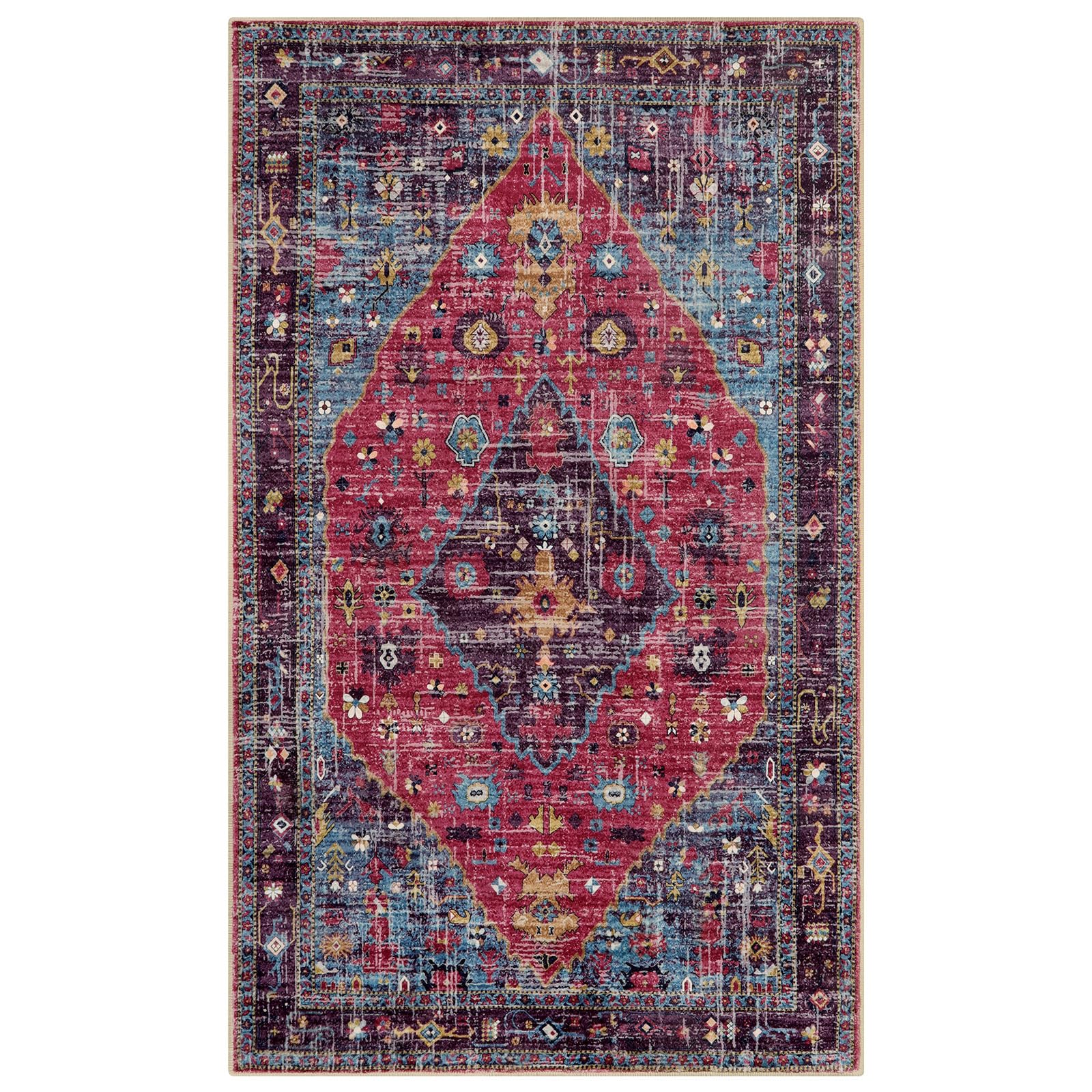 Lahome Washable Rugs 8x10 Pink Rugs for Bedroom Girls, Boho Tribal Nursery Living Room Area Rug, Vintage Large Soft Non Slip Indoor Carpet for Dorm Classroom Kids Room (8x10ft,Pink)