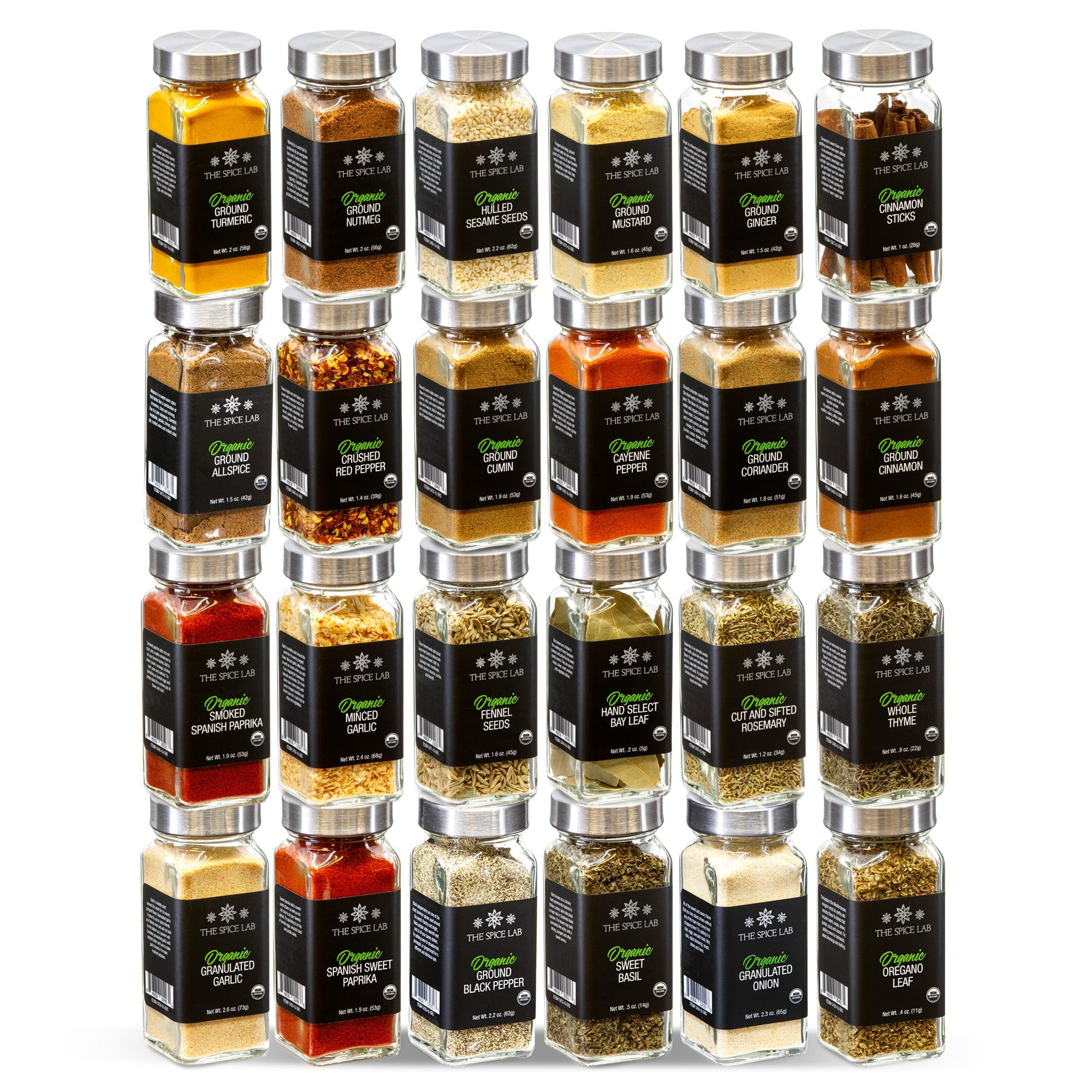 The Spice Lab Complete Organic Spices and Seasonings Set - 30 Jar Spice Kit Variety Pack - Complete Starter Spice Set Great BBQ, Grilling and Spice Gift Sets - Ultimate Culinary Cooking Spices Set