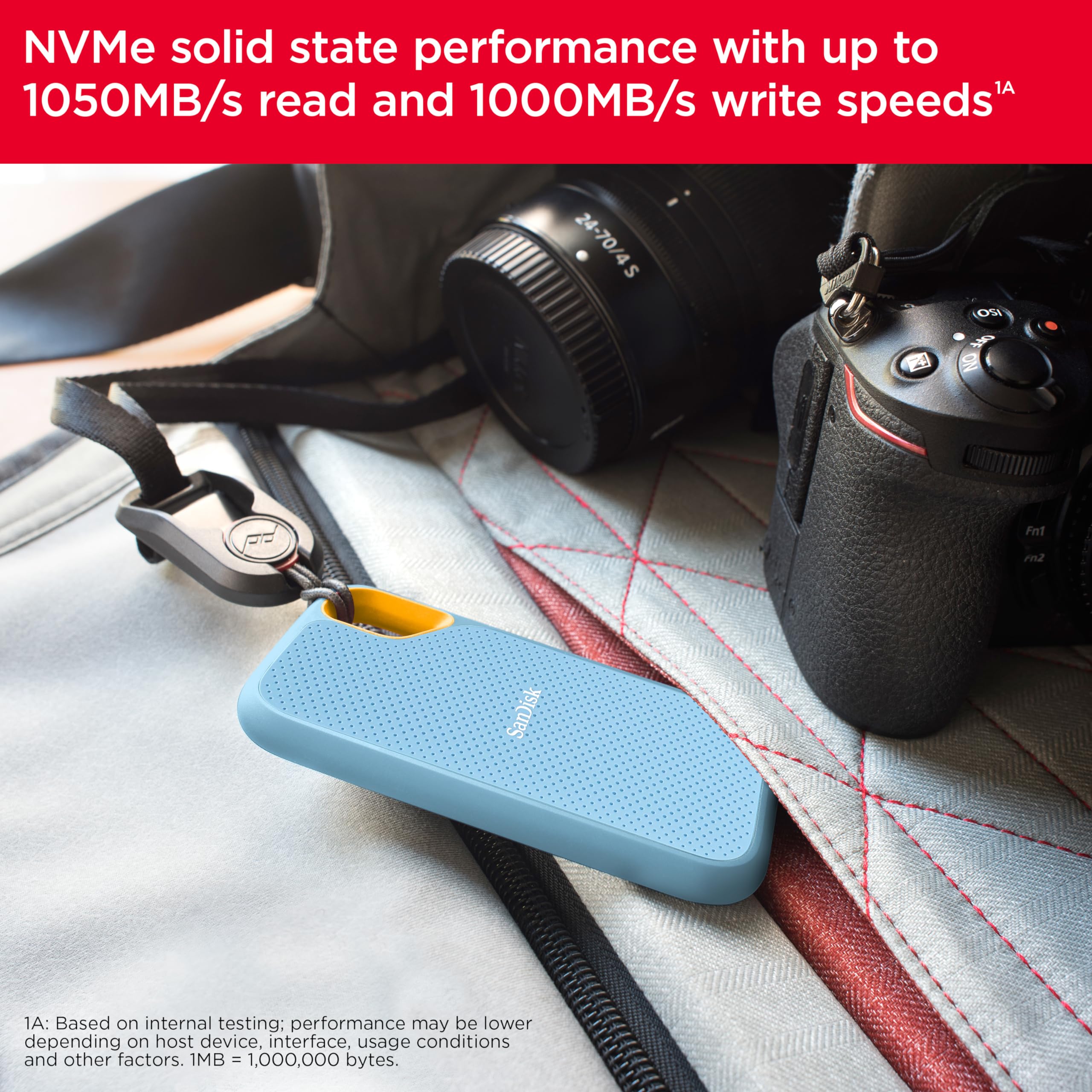 SanDisk 2TB Extreme Portable SSD - Up to 1050MB/s, USB-C, USB 3.2 Gen 2, IP65 Water and Dust Resistance, Updated Firmware - External Solid State Drive - SDSSDE61-2T00-G25: Sky Blue 2TB