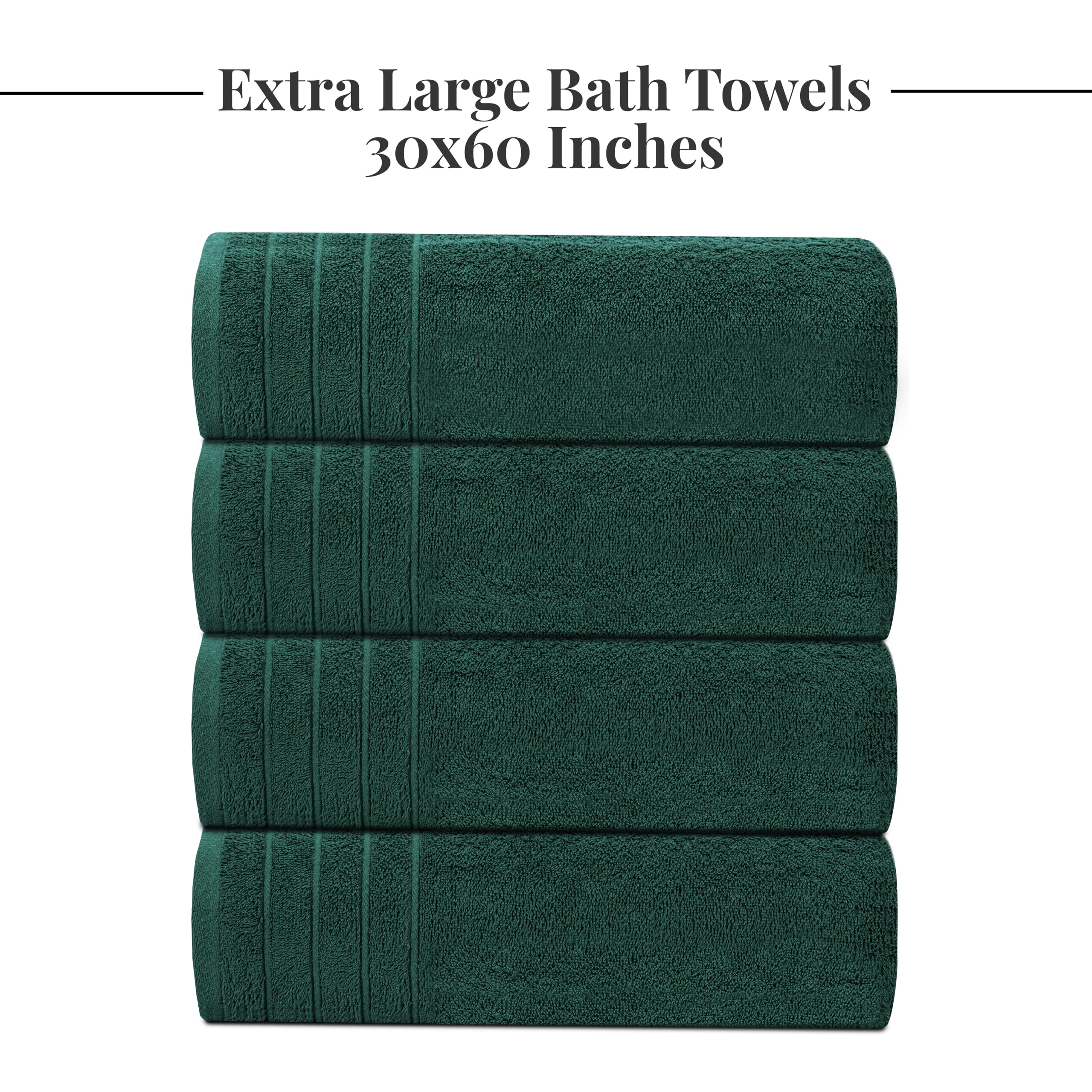 Tens Towels Pack of 4 Extra Large Bath Towels 30 x 60 Inches, 100% Cotton, Larger & Lighter Weight, Quicker to Dry, Super Soft and Absorbent, Perfect for Bathroom,: Hunter Green